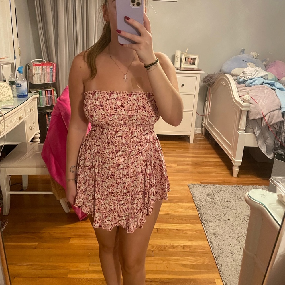 Pink Floral Strapless Romper
